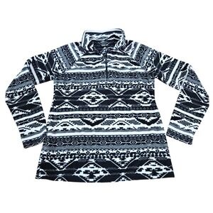 Eddie Bauer Womens Small Fleece Quarter Zip Pullover Black White Southwestern